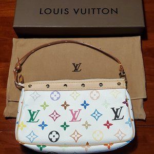 Authentic Louis Vuitton Monogram Multicolor Pouchette White